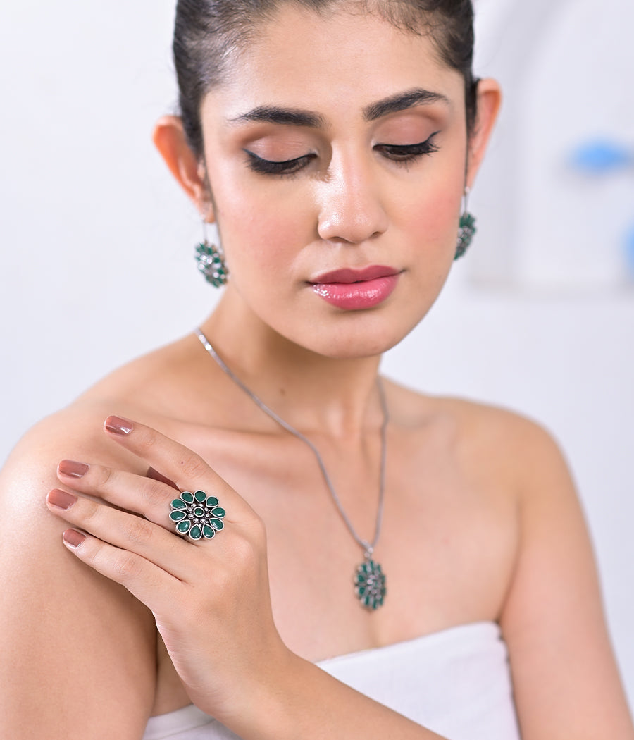 Emerald Blossom Pendant Set