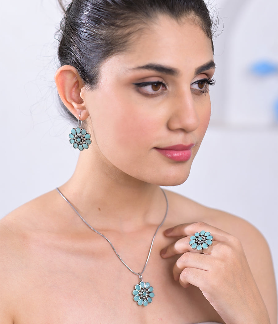 Teal Bloom Pendant Set
