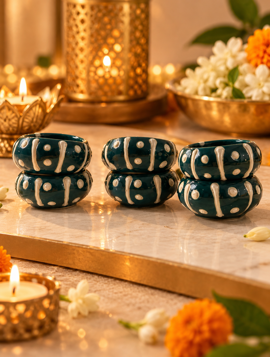 Aravalii Deep Teal Dot Glow Diyas