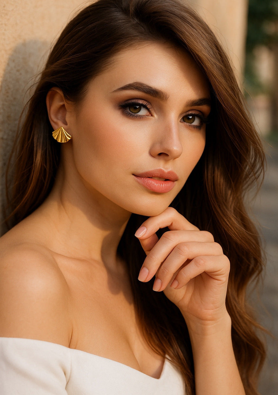 Golden Fan Stud Earrings