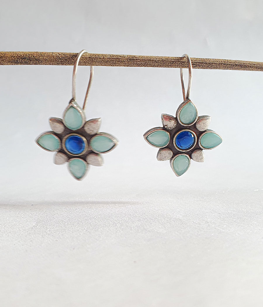 Aqua Petal Hook Earrings