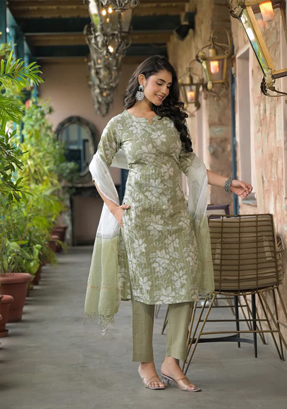 Sage Serenity Suit Set with Kota Dupatta