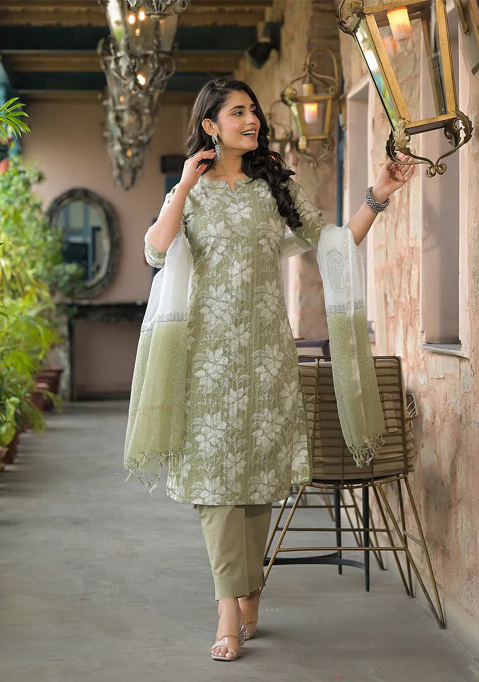 Sage Serenity Suit Set with Kota Dupatta
