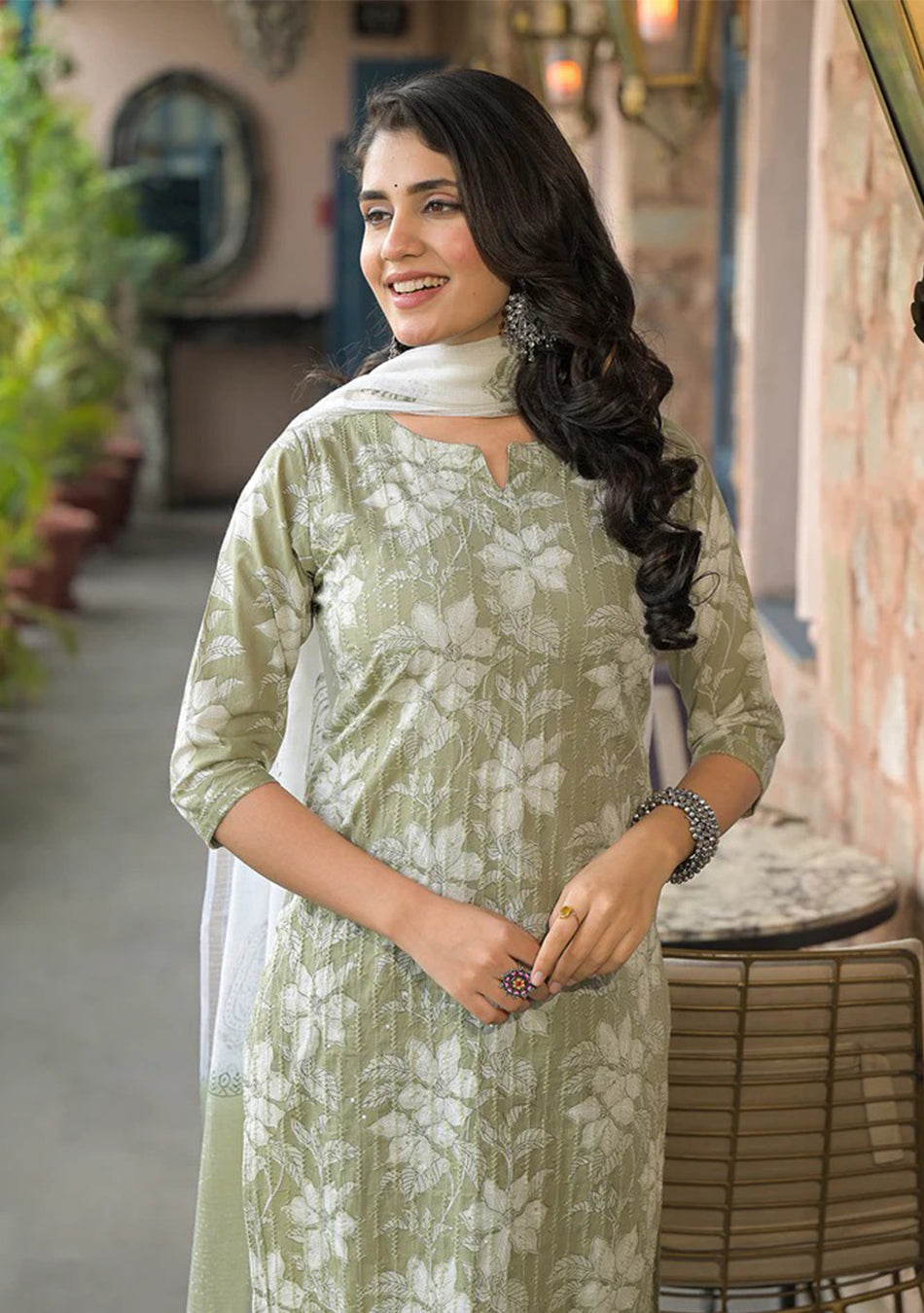 Sage Serenity Suit Set with Kota Dupatta
