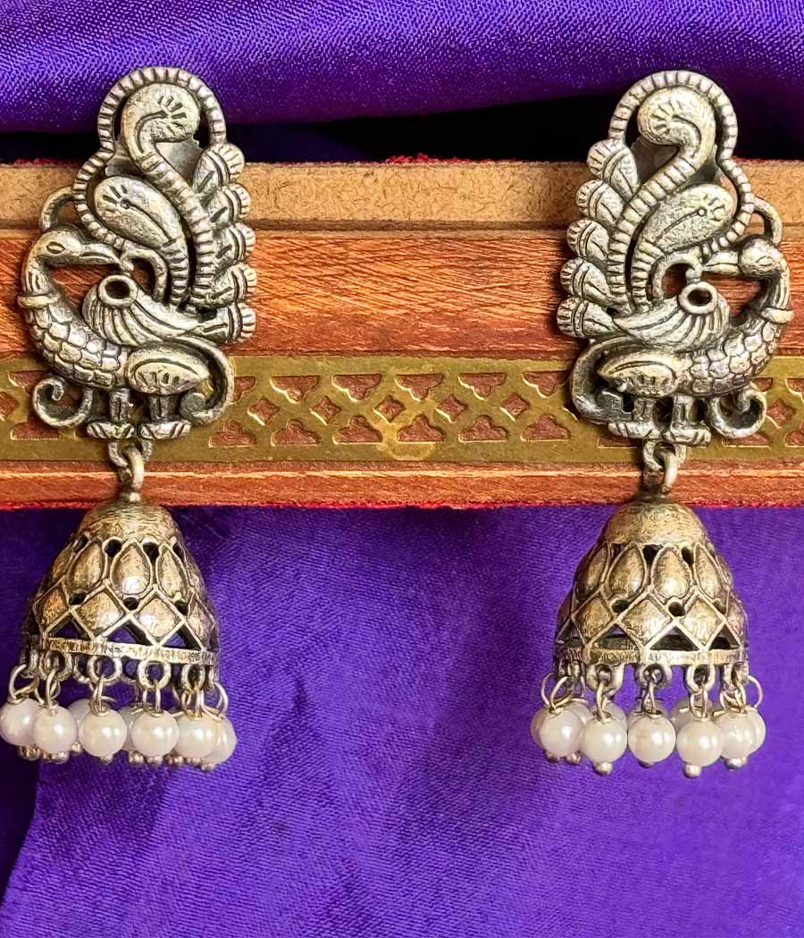 Peacock Serenity Pearl Jhumkas