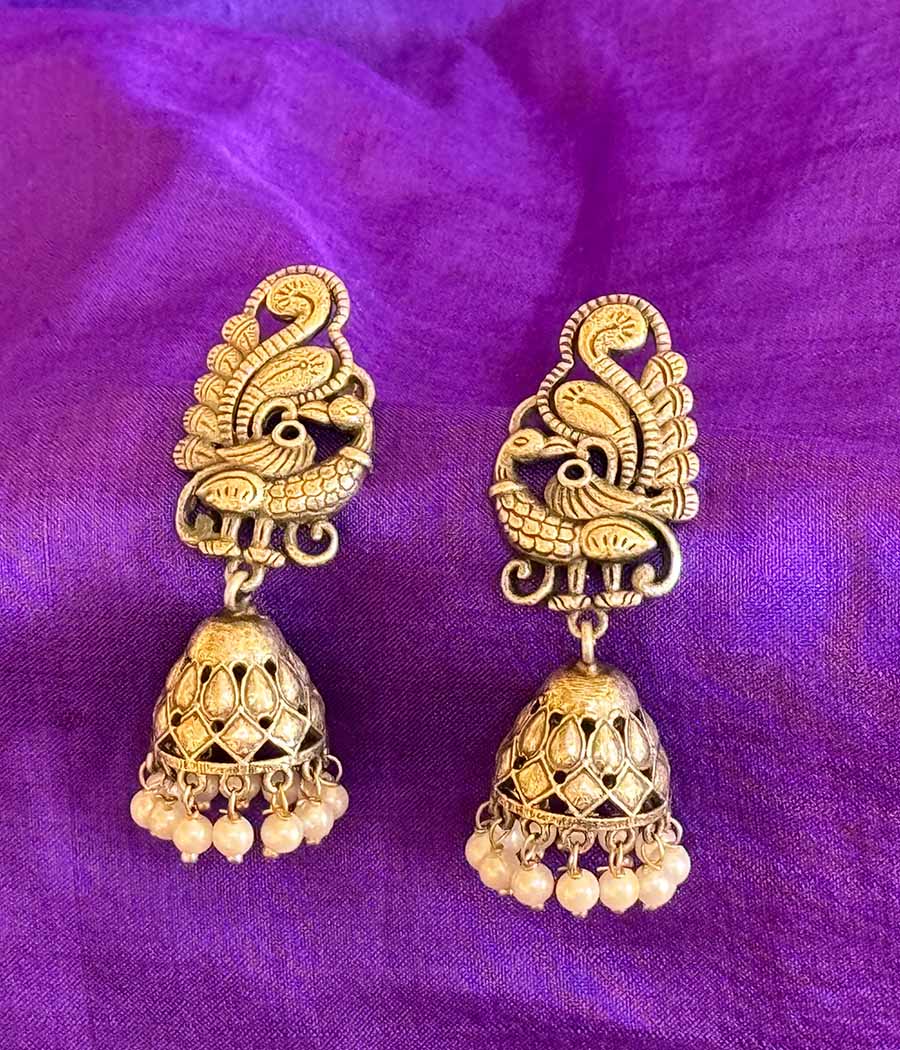 Peacock Serenity Pearl Jhumkas