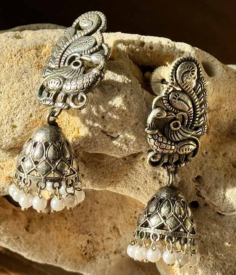 Peacock Serenity Pearl Jhumkas