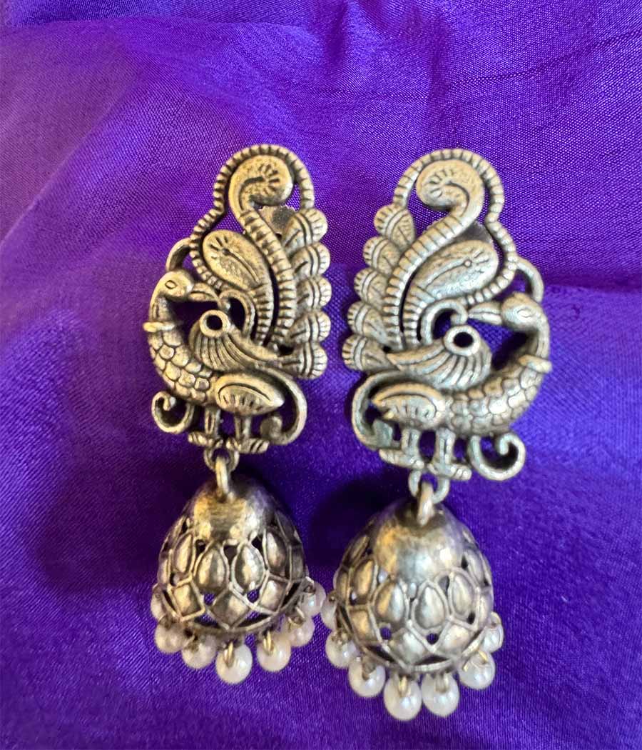 Peacock Serenity Pearl Jhumkas