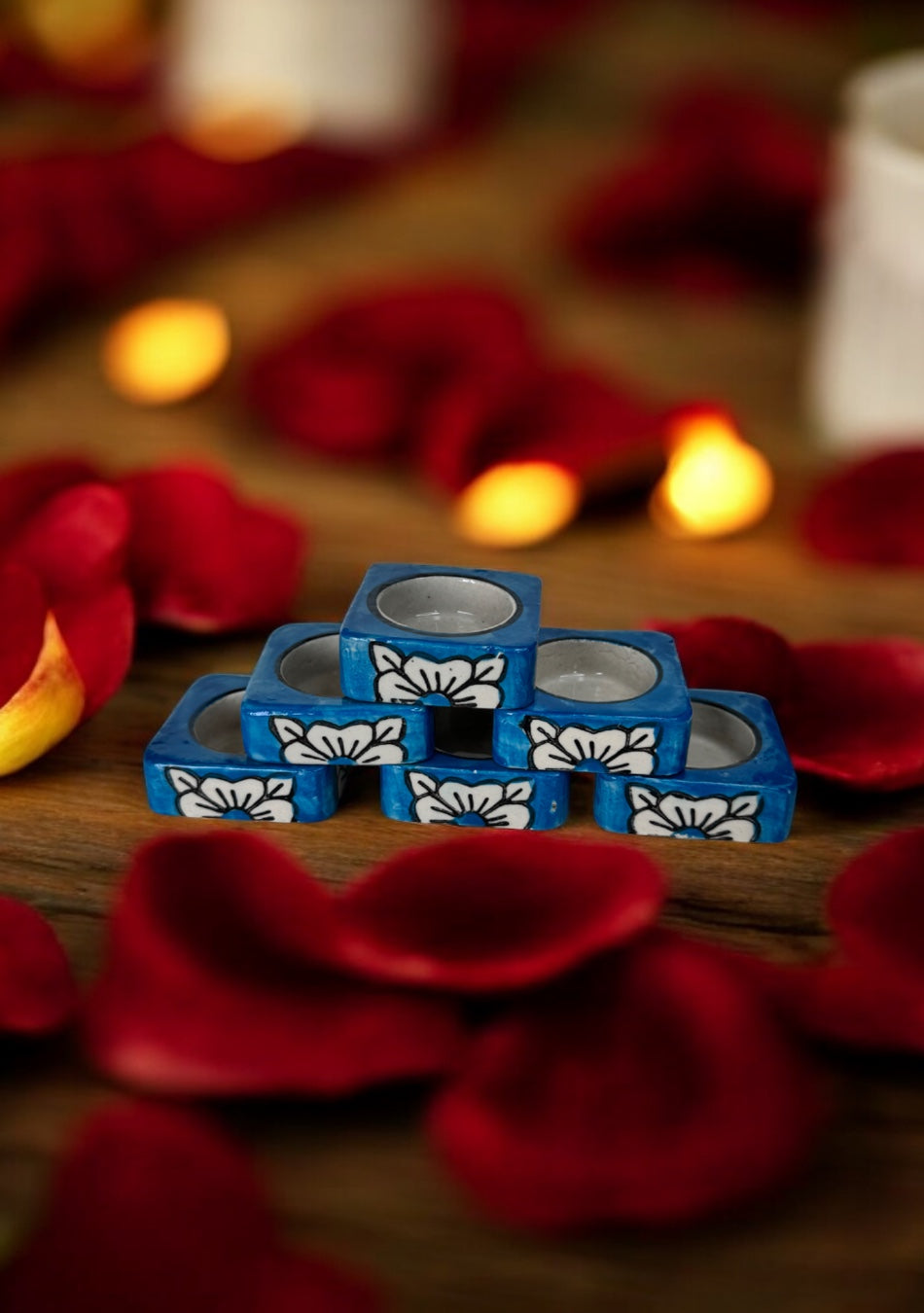 BLUE HANDCRAFTER FLORAL TEA LIGHT DIYA
