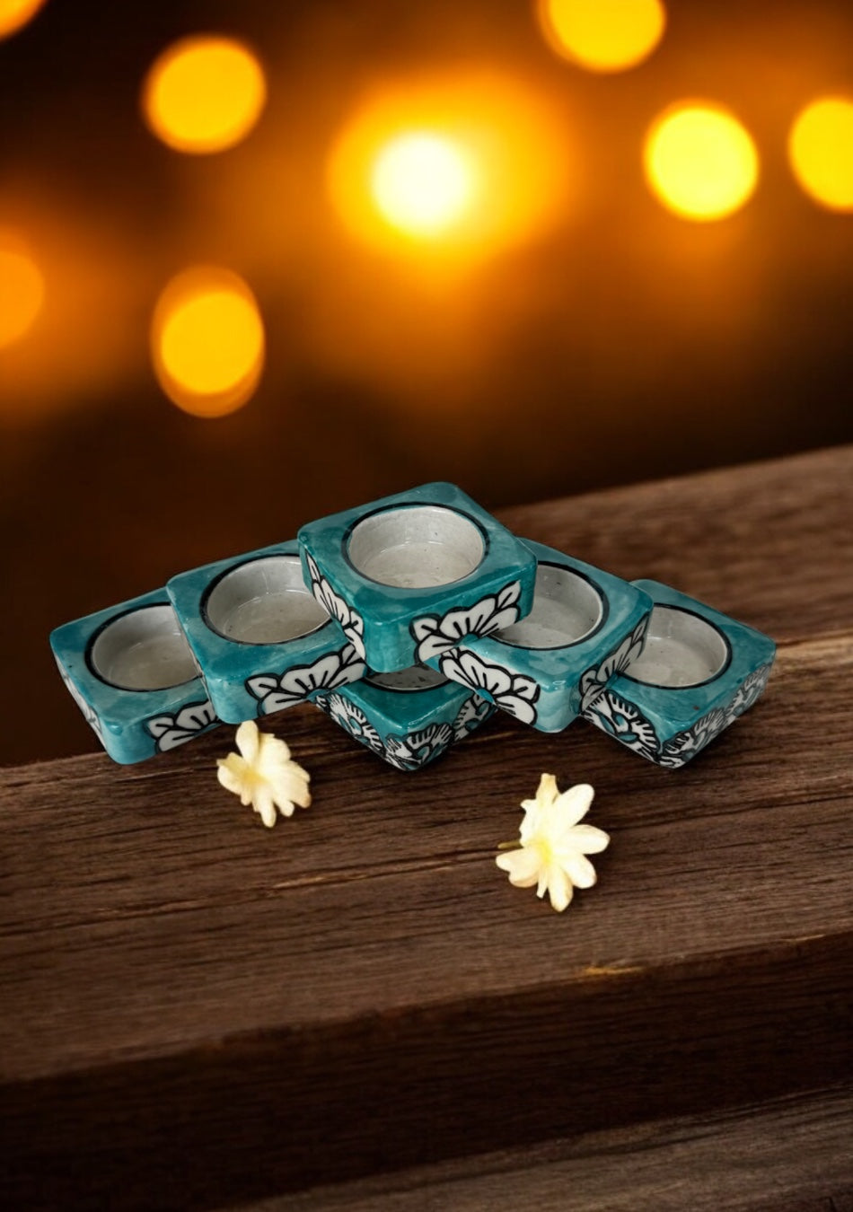 Teal handcrafted floral tealight Diya