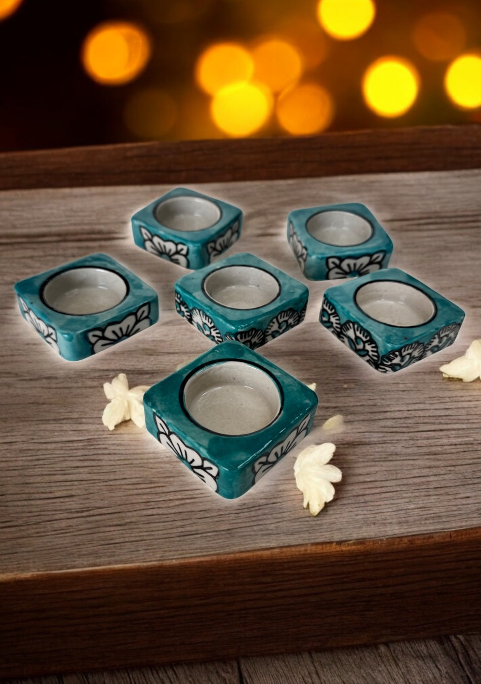 Teal handcrafted floral tealight Diya