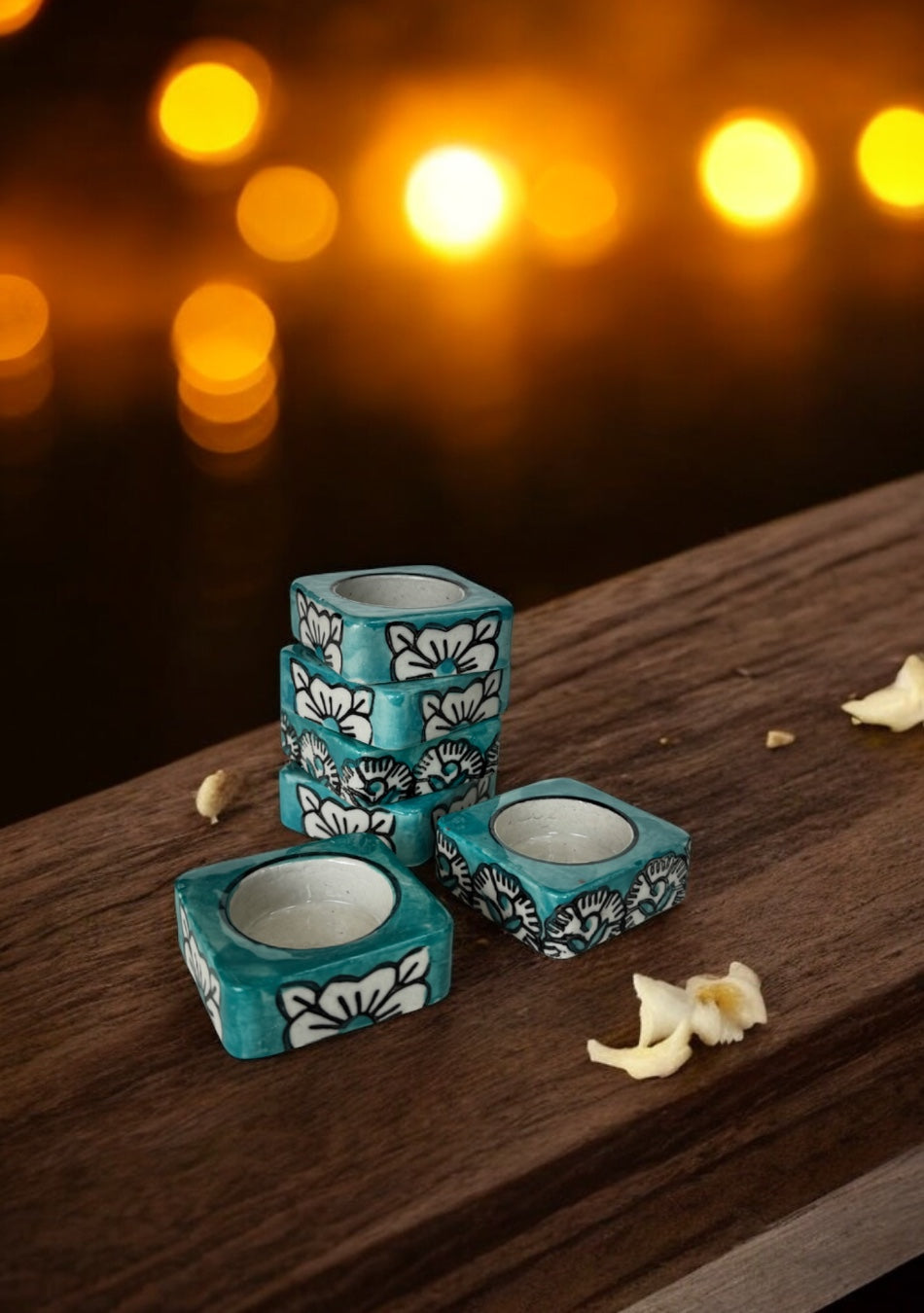 Teal handcrafted floral tealight Diya