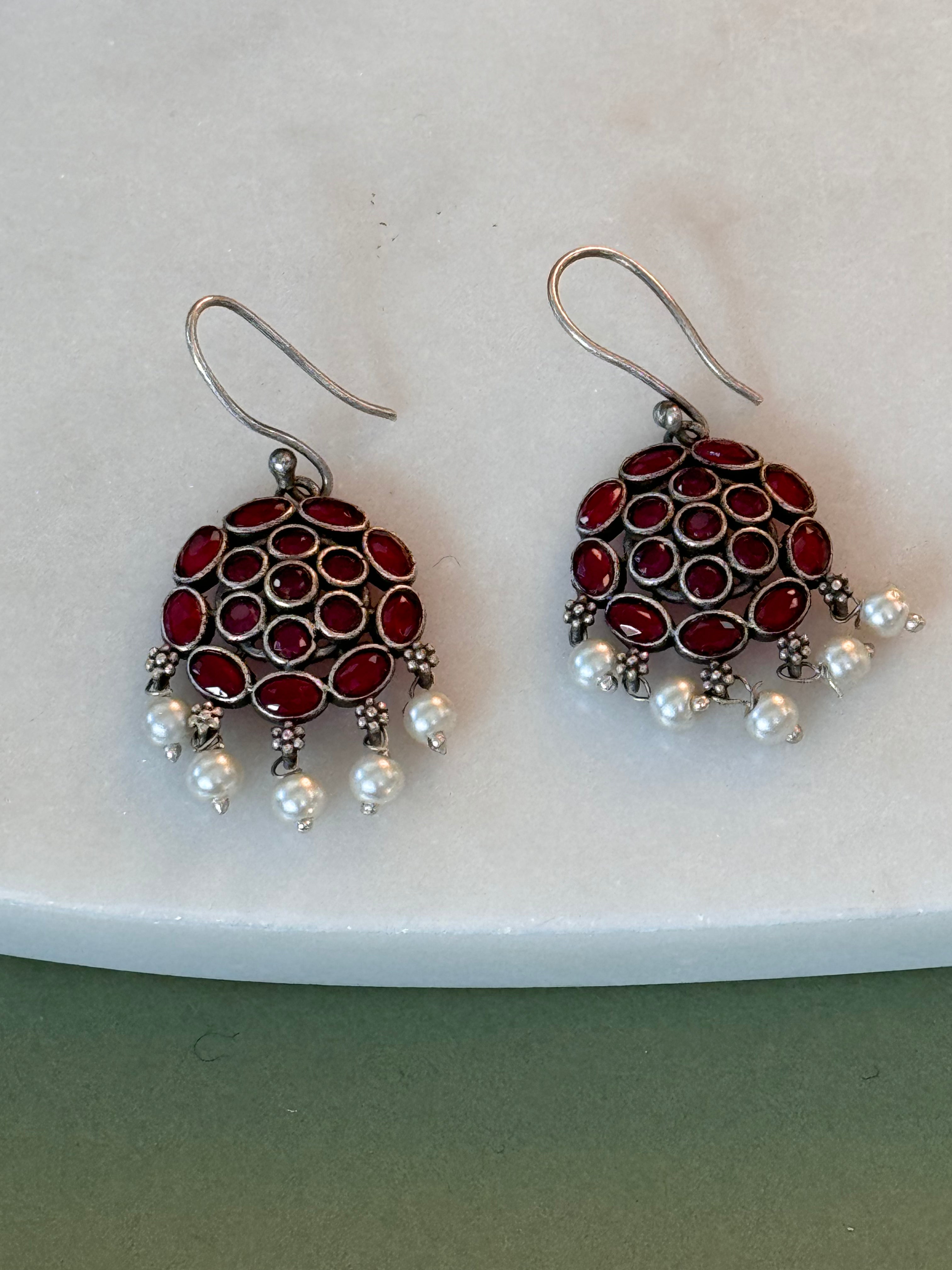 Red Cluster Hook Earrings