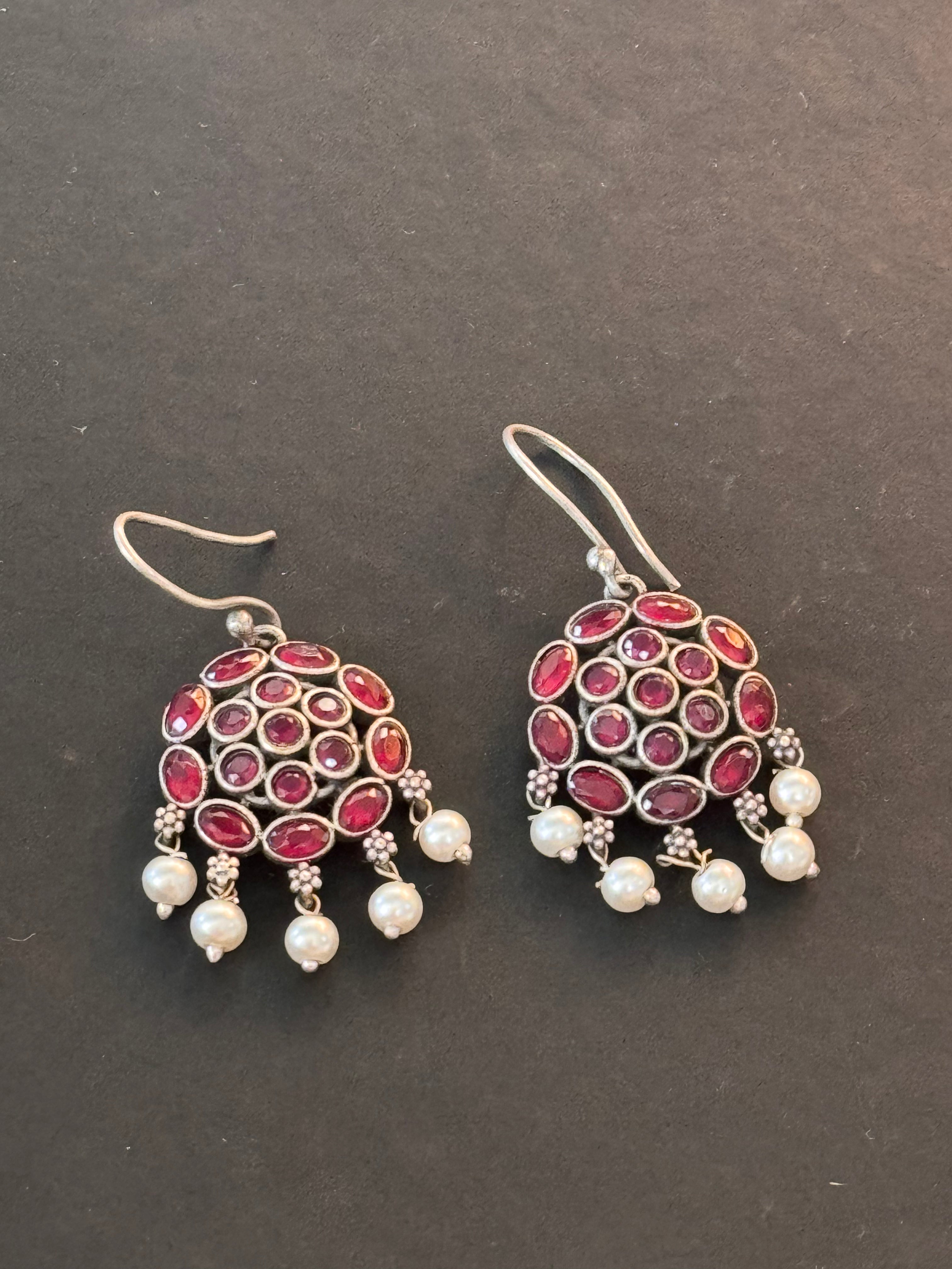 Red Cluster Hook Earrings