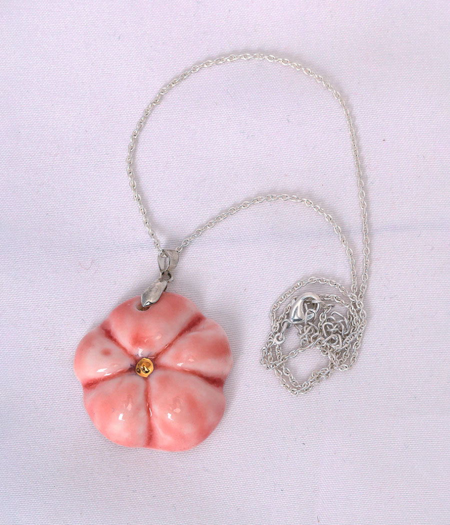 Pink Swiss Cheese Leaf Pendant and Earring Set