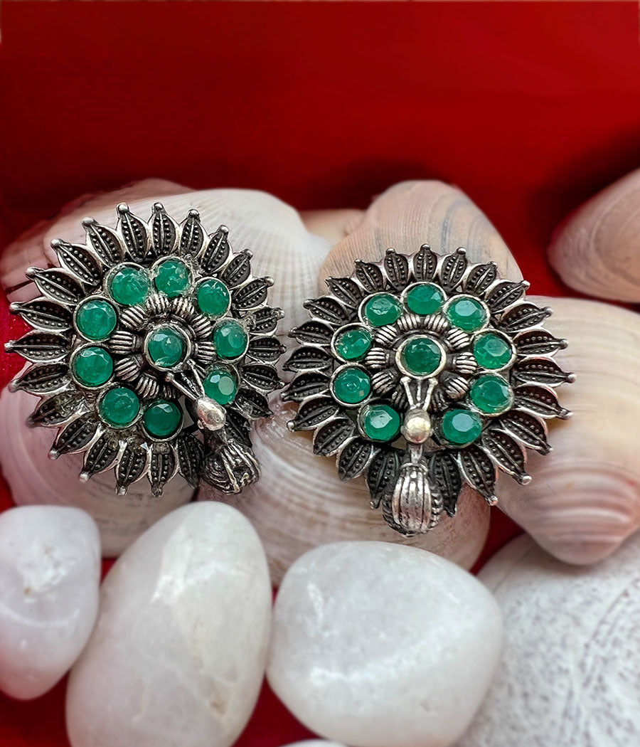 Emerald Petal Charm Studs