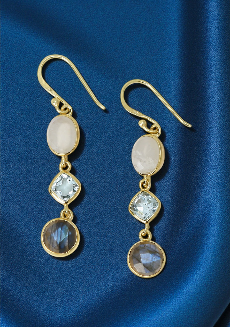 Blue Topaz And Moonstone Gold Plated Earrings