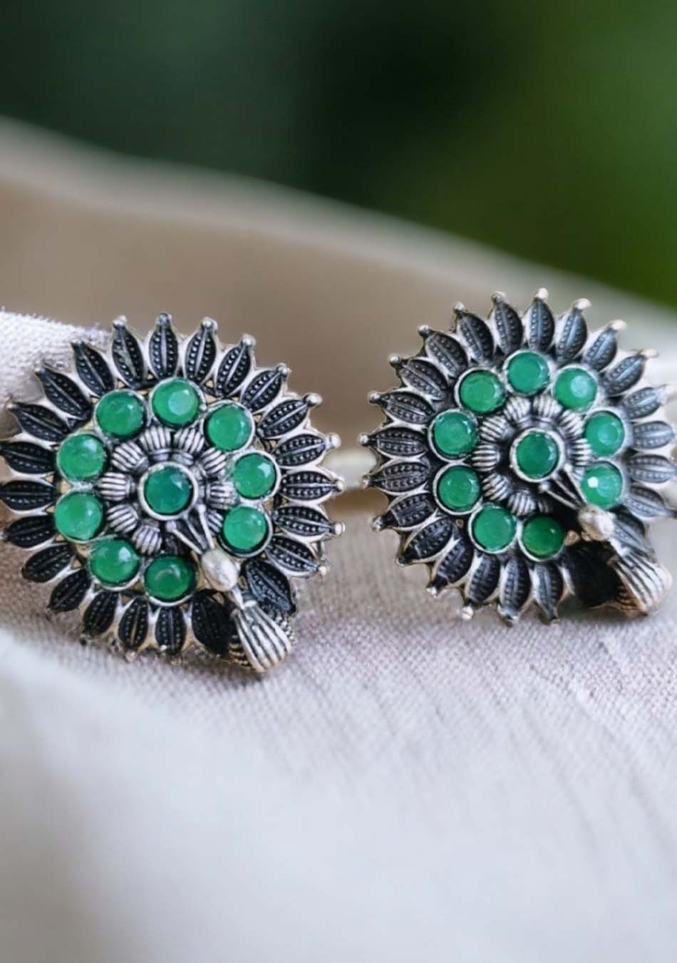 Emerald Petal Charm Studs