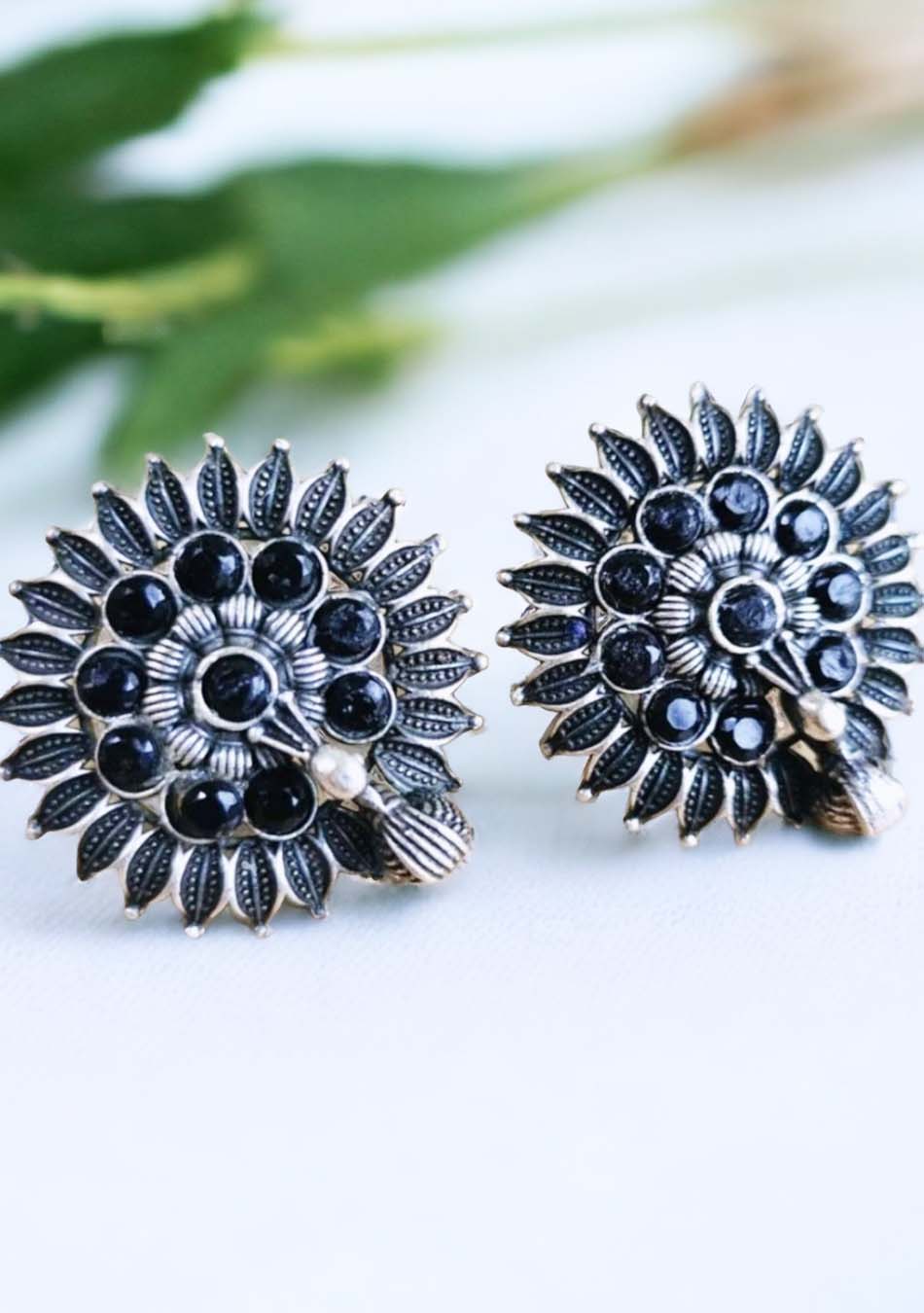 Ebony Petal Charm Studs