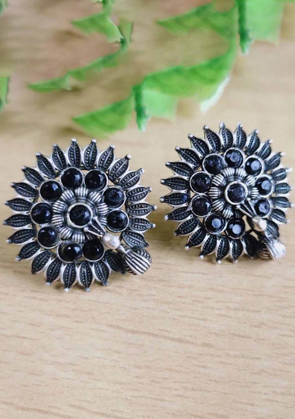 Ebony Petal Charm Studs