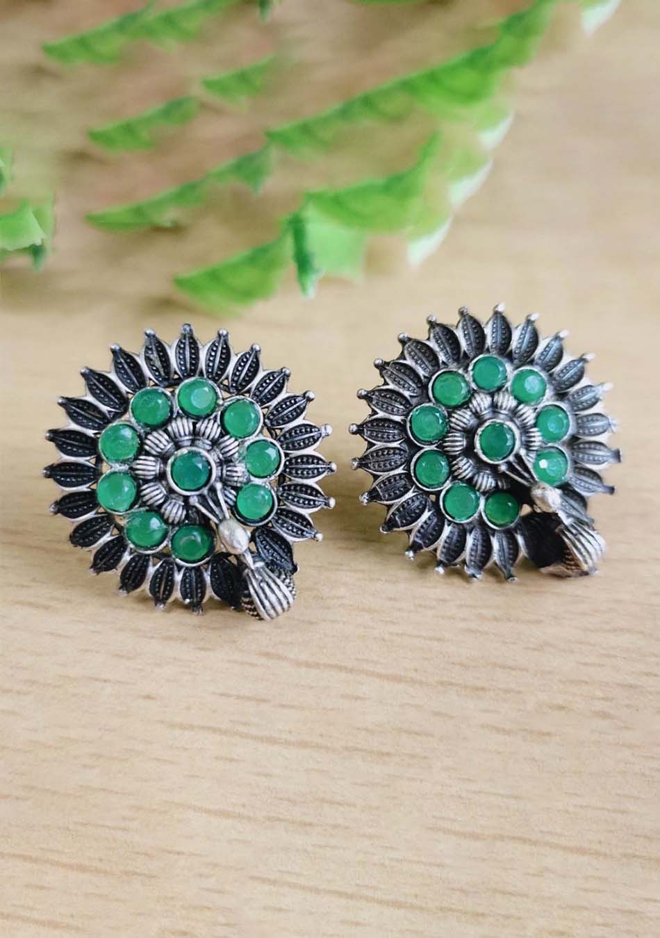 Emerald Petal Charm Studs