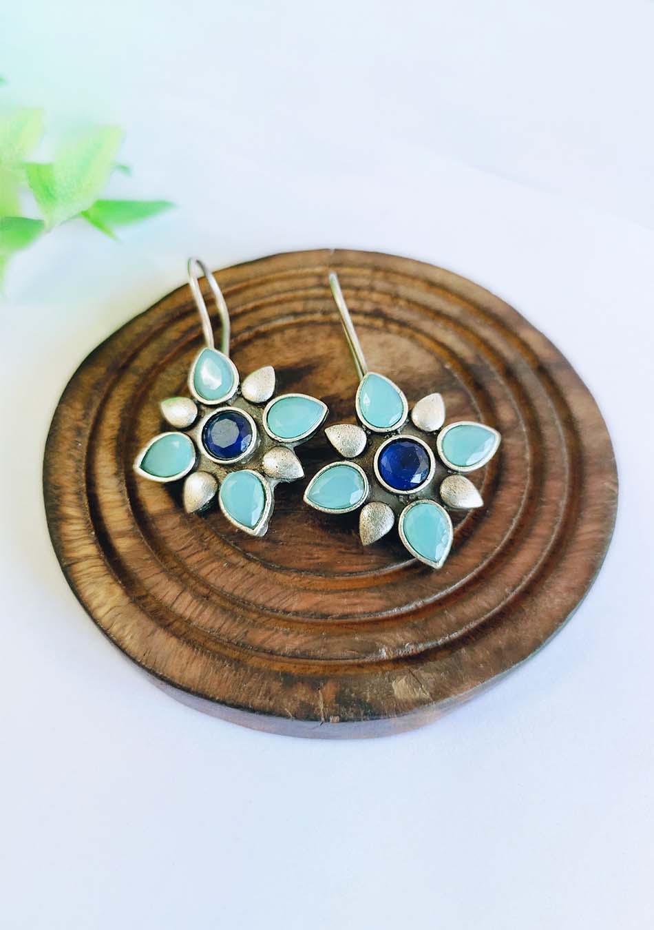 Aqua Petal Hook Earrings