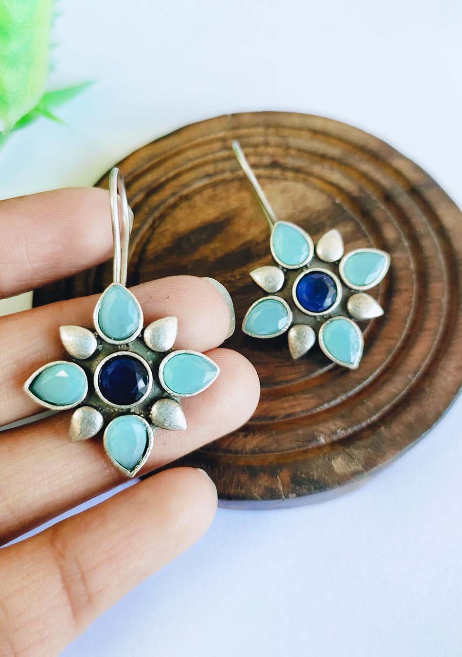 Aqua Petal Hook Earrings