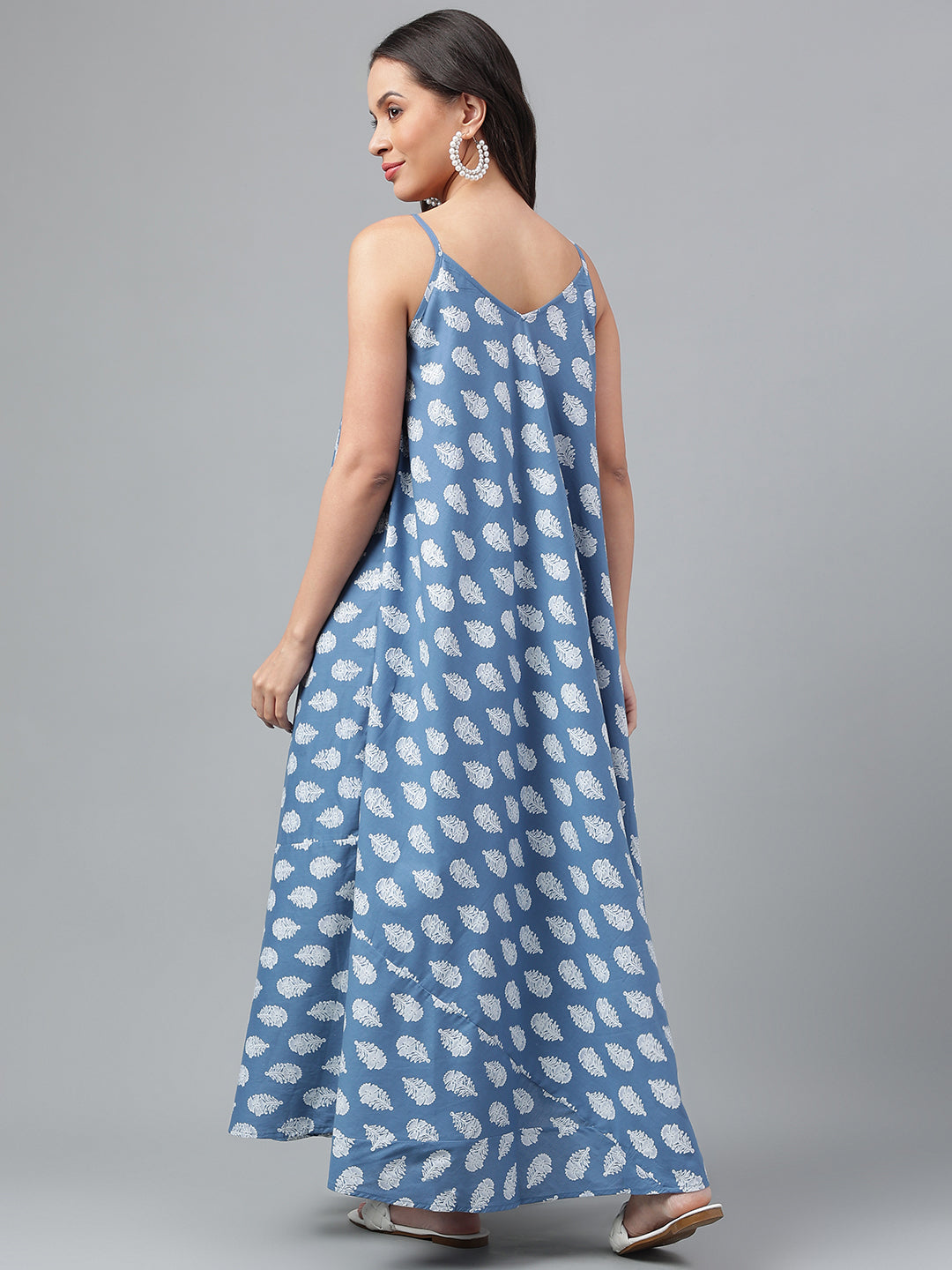 Dark Blue Floral Shoulder Strip Long Dress