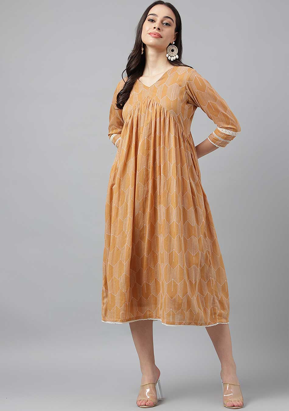 Long Brown Flare Midi Dress