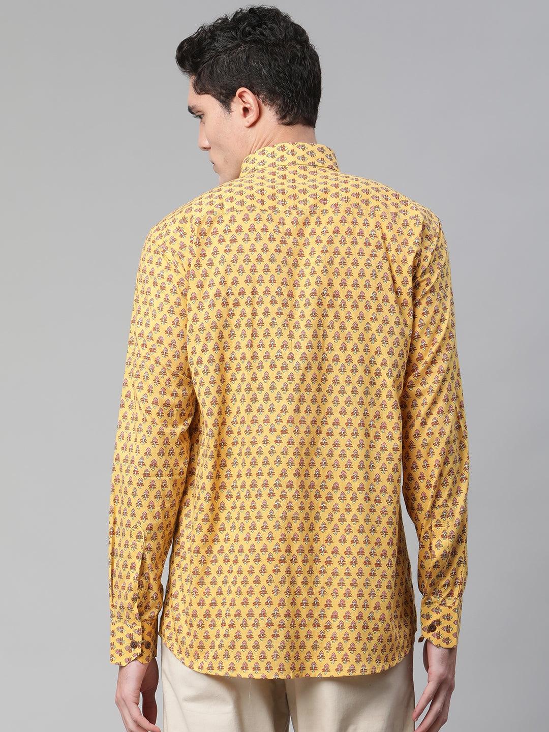 Yellow & Pink Cotton Full Sleeve Shirt for Men