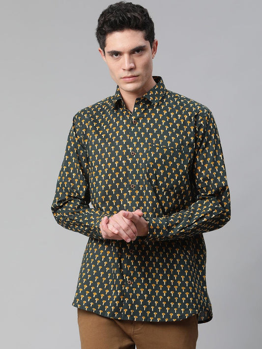 Dark Green & Mustard Cotton Full Sleeve Shirt for Men