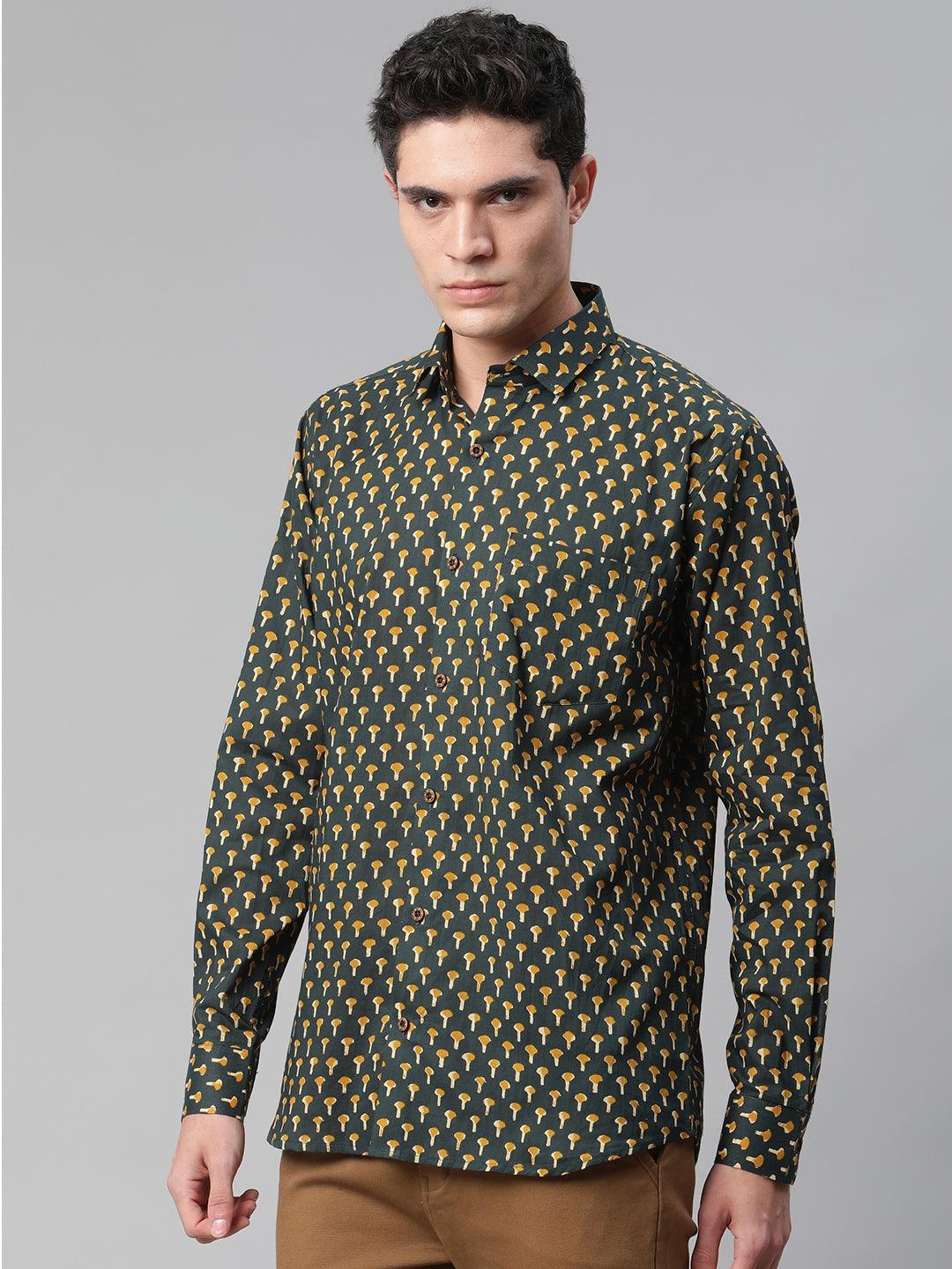 Dark Green & Mustard Cotton Full Sleeve Shirt for Men