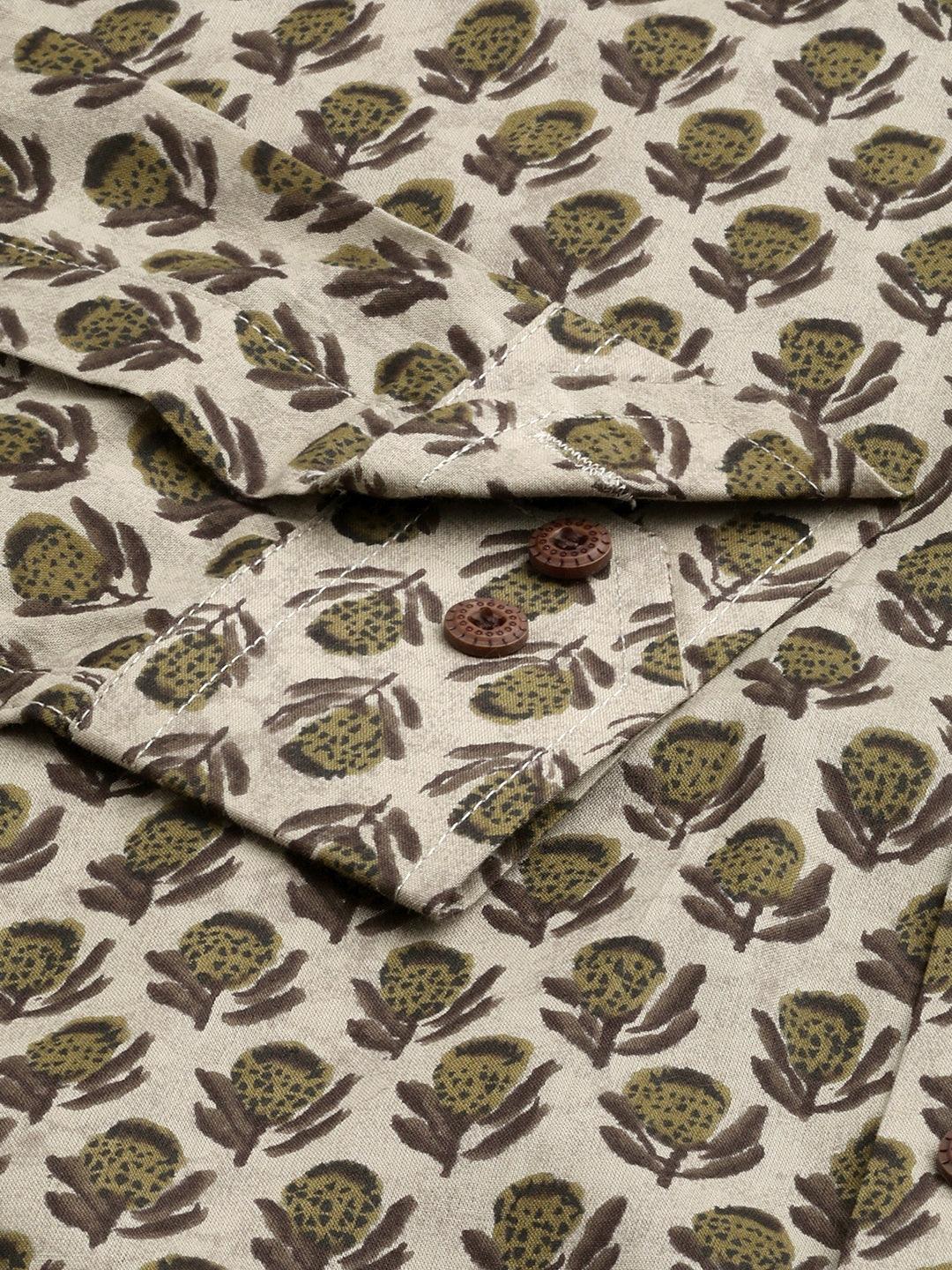 Grey & Green Cotton Full Sleeve Shirt for Men