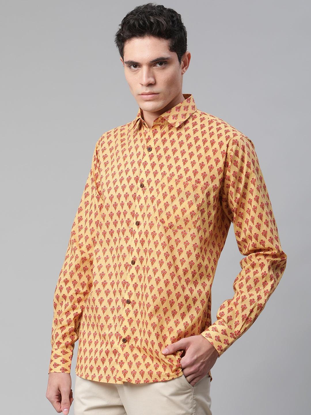 Mustard & Pink Cotton Full Sleeve Shirt for Men