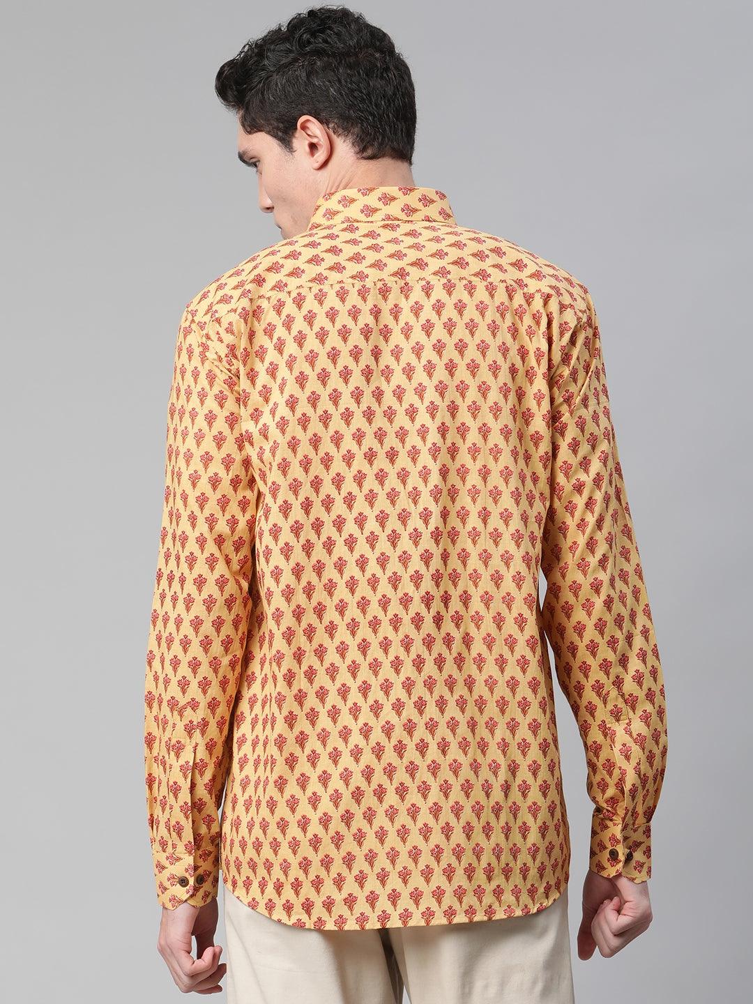 Mustard & Pink Cotton Full Sleeve Shirt for Men