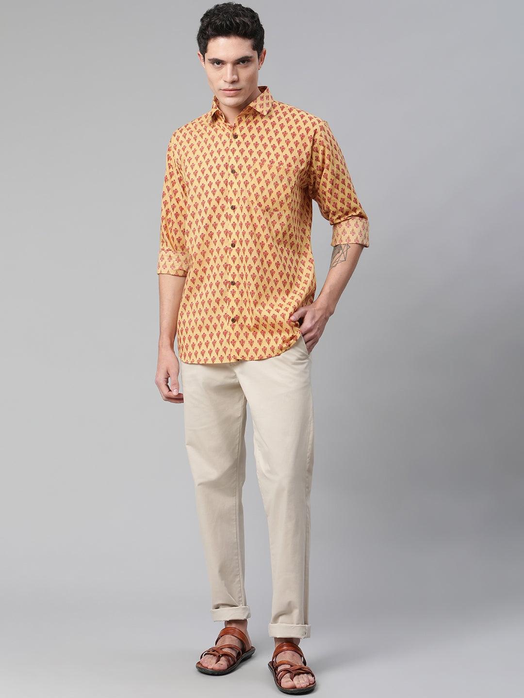 Mustard & Pink Cotton Full Sleeve Shirt for Men