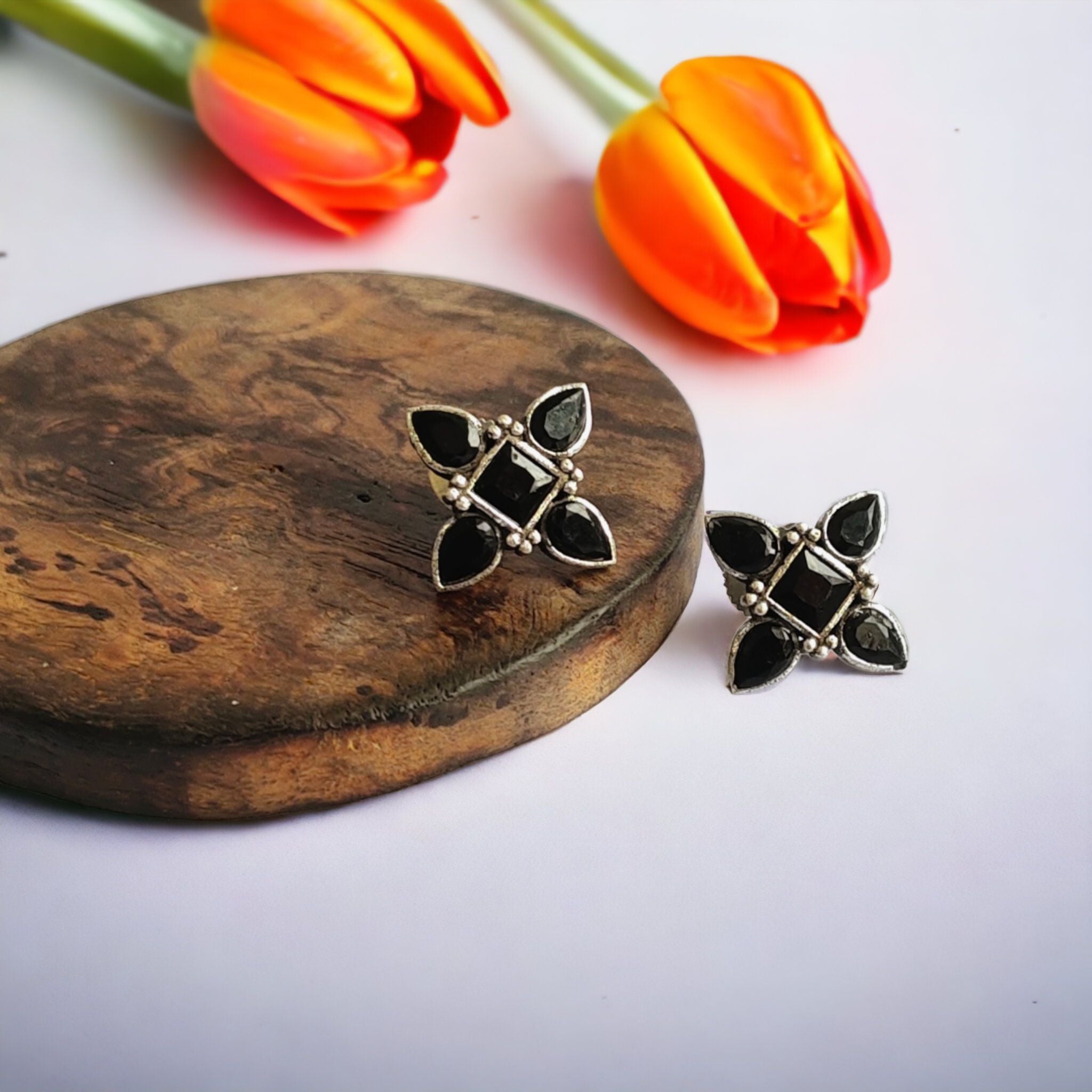 charcoal  Petal Stud Earrings