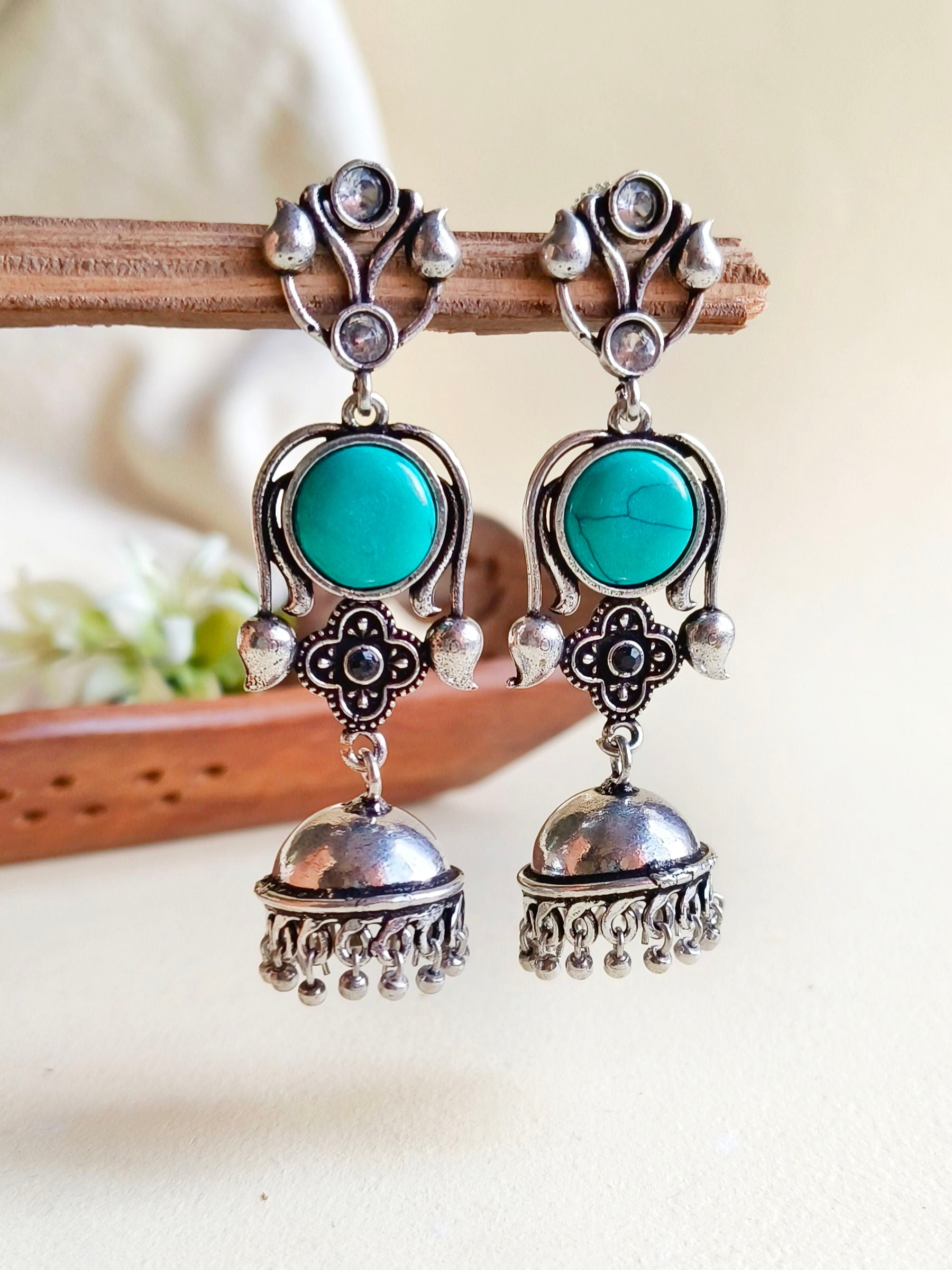 Turquoise Temple Jhumka Earrings