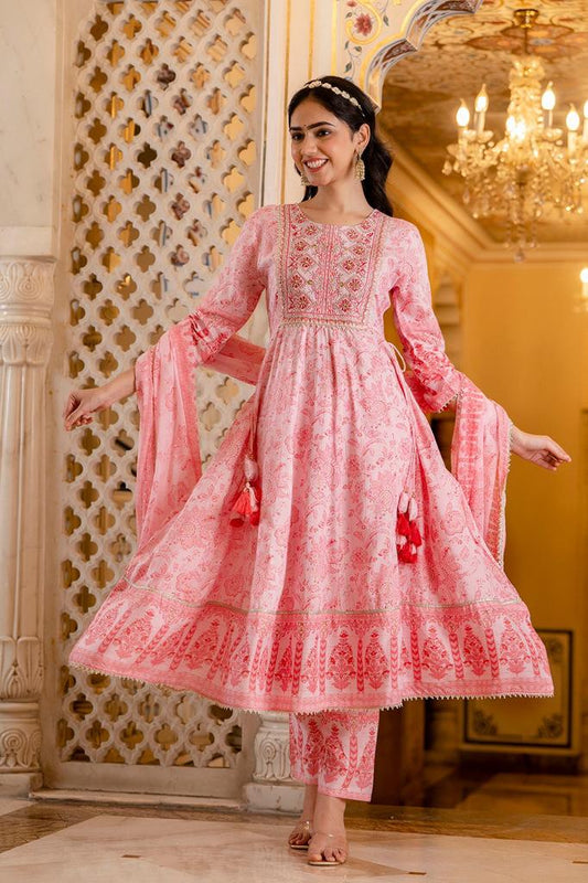 Royal Pink Handworked Anarkali Suit