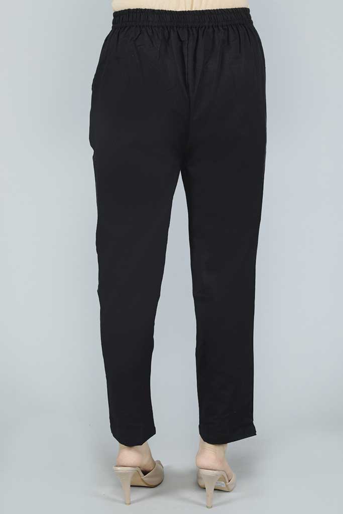 Solid Black Cotton Fabric Pants Buy Women Clothing