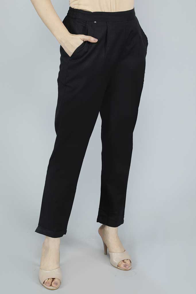 Solid Black Cotton Fabric Pants Buy Women Clothing