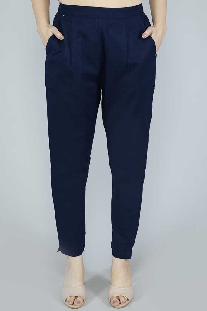 Solid Blue Cotton fabric Pants