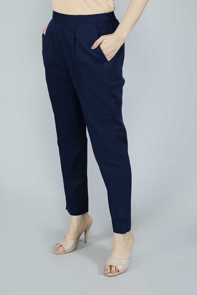 Solid Blue Cotton fabric Pants