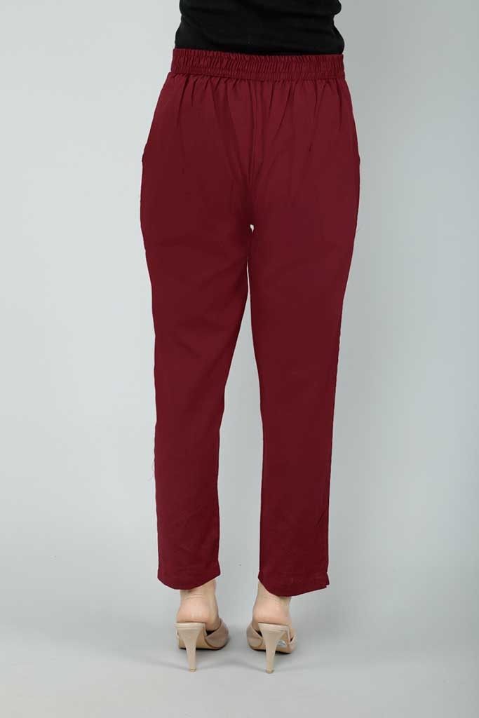 Solid Red Cotton Fabric Pants