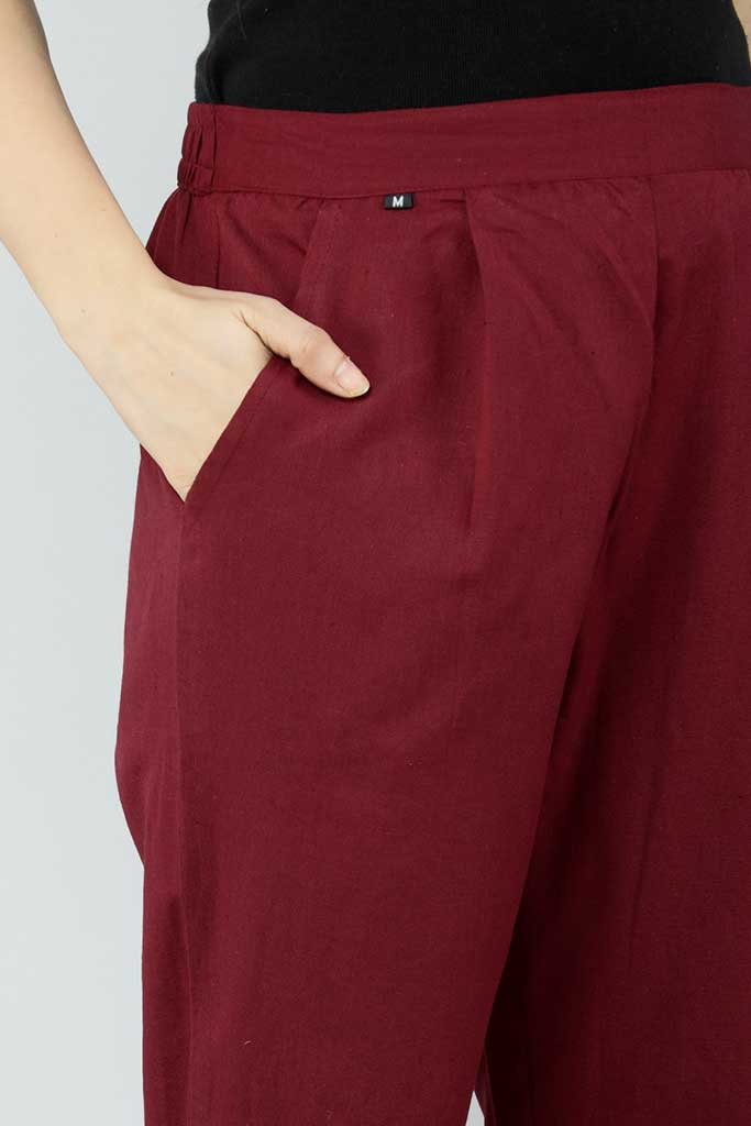 Solid Red Cotton Fabric Pants