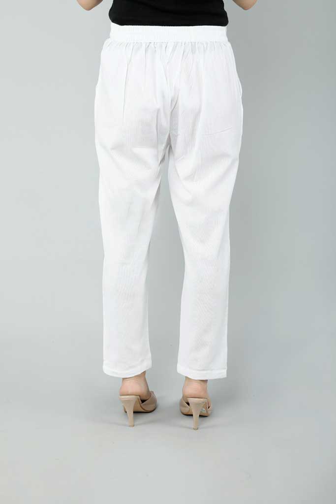 Solid White Cotton Fabric Pants