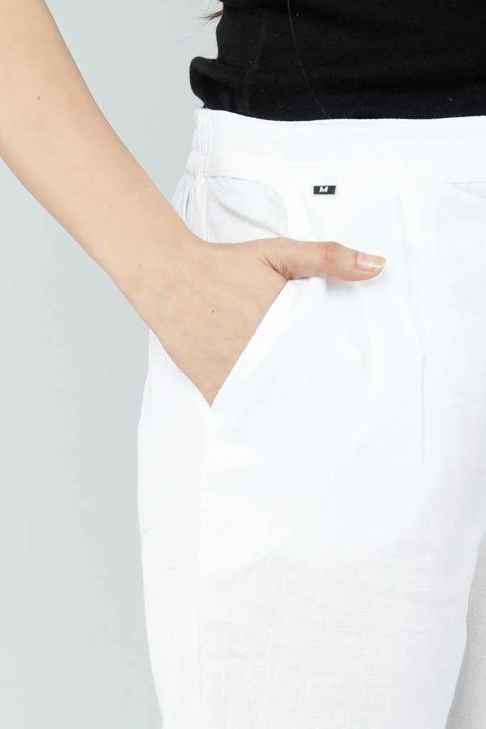 Solid White Cotton Fabric Pants