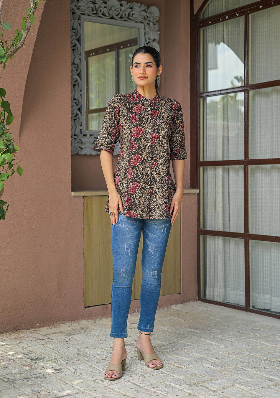 Cocoa Folk Flora Printed Top