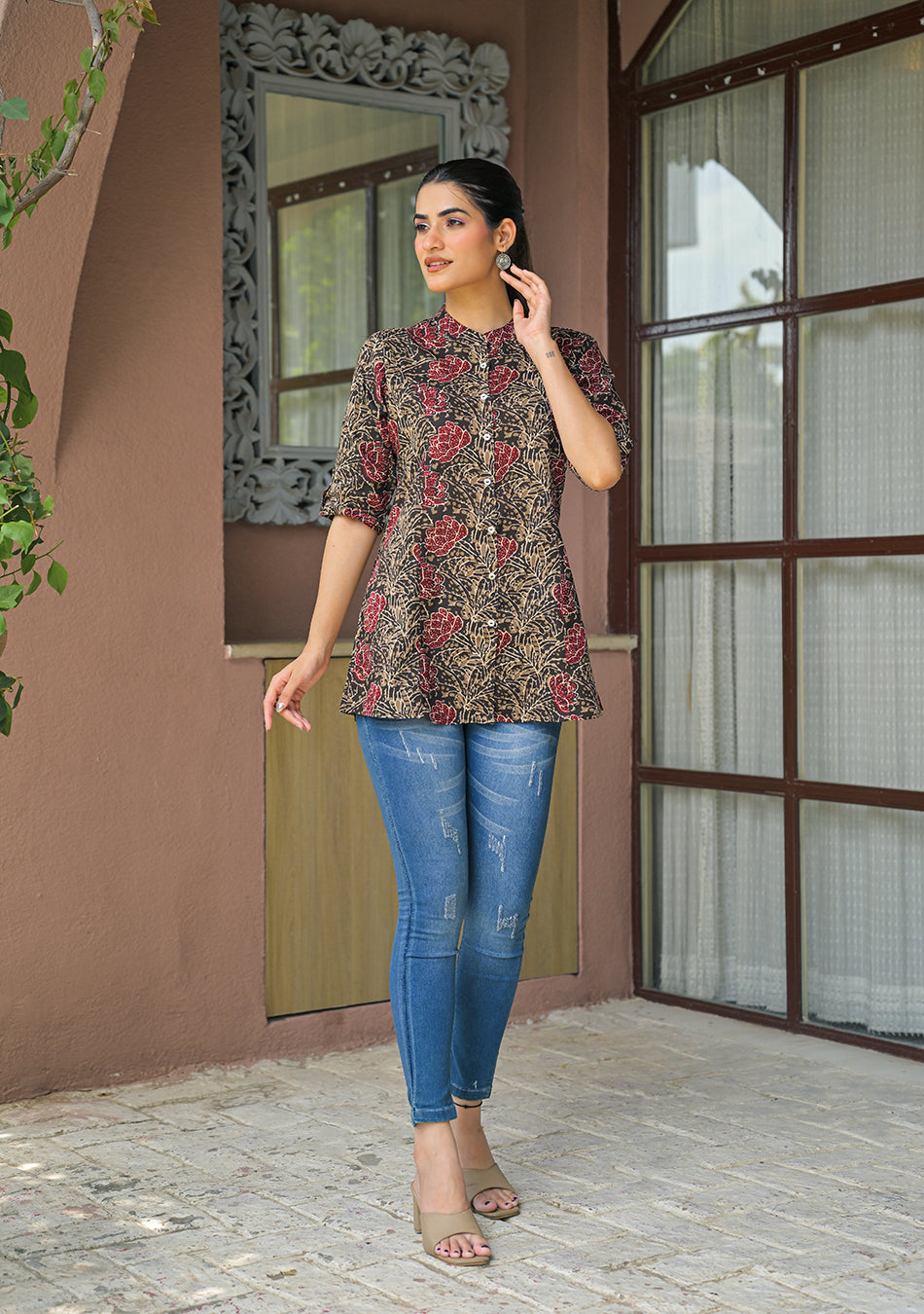 Cocoa Folk Flora Printed Top