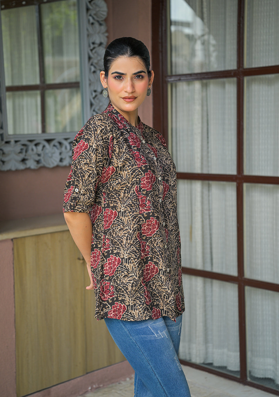 Cocoa Folk Flora Printed Top